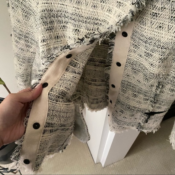 ZARA Cream Black Tweed Crop Blazer Jacket - Picture 2 of 7